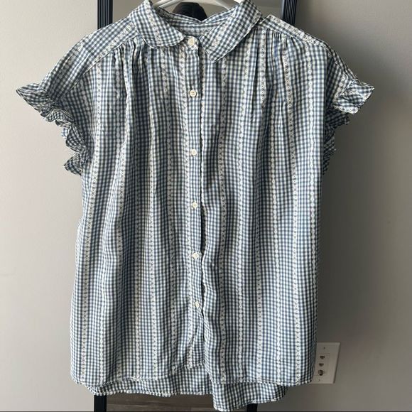 NWT Max studio women's embroided top,button down, gingham print,white, boho - Picture 1 of 14